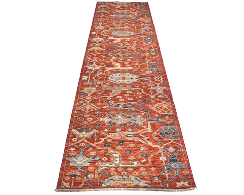 12 Ft Rust Aryana Afghan Hand Knotted Veg Dye Wool Runner Rug
